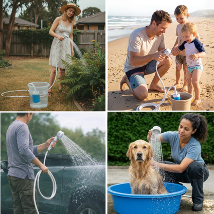Ducha portátil y bomba de agua: kit con manguera y boquilla