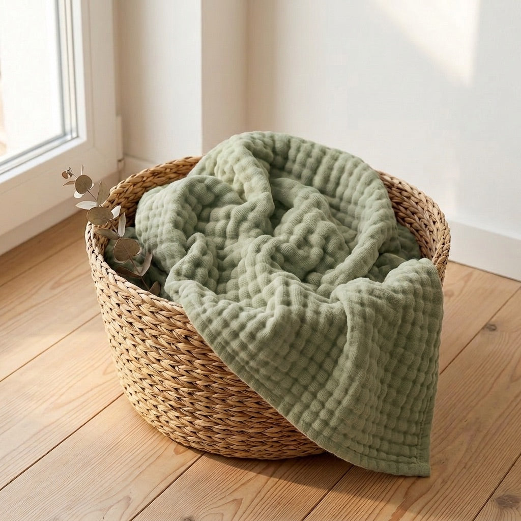 Manta de muselina suave Casena – Verde