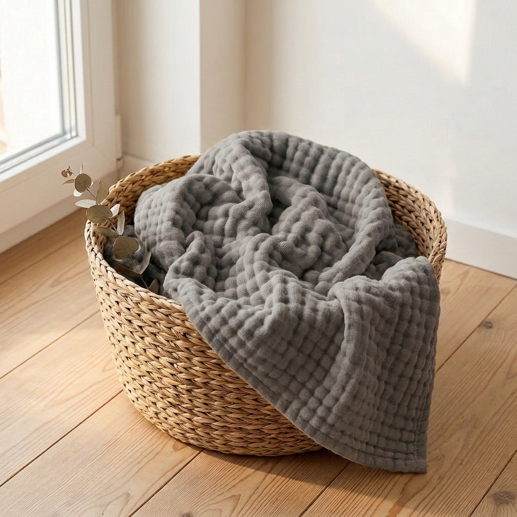 Manta de muselina suave Casena – Gris